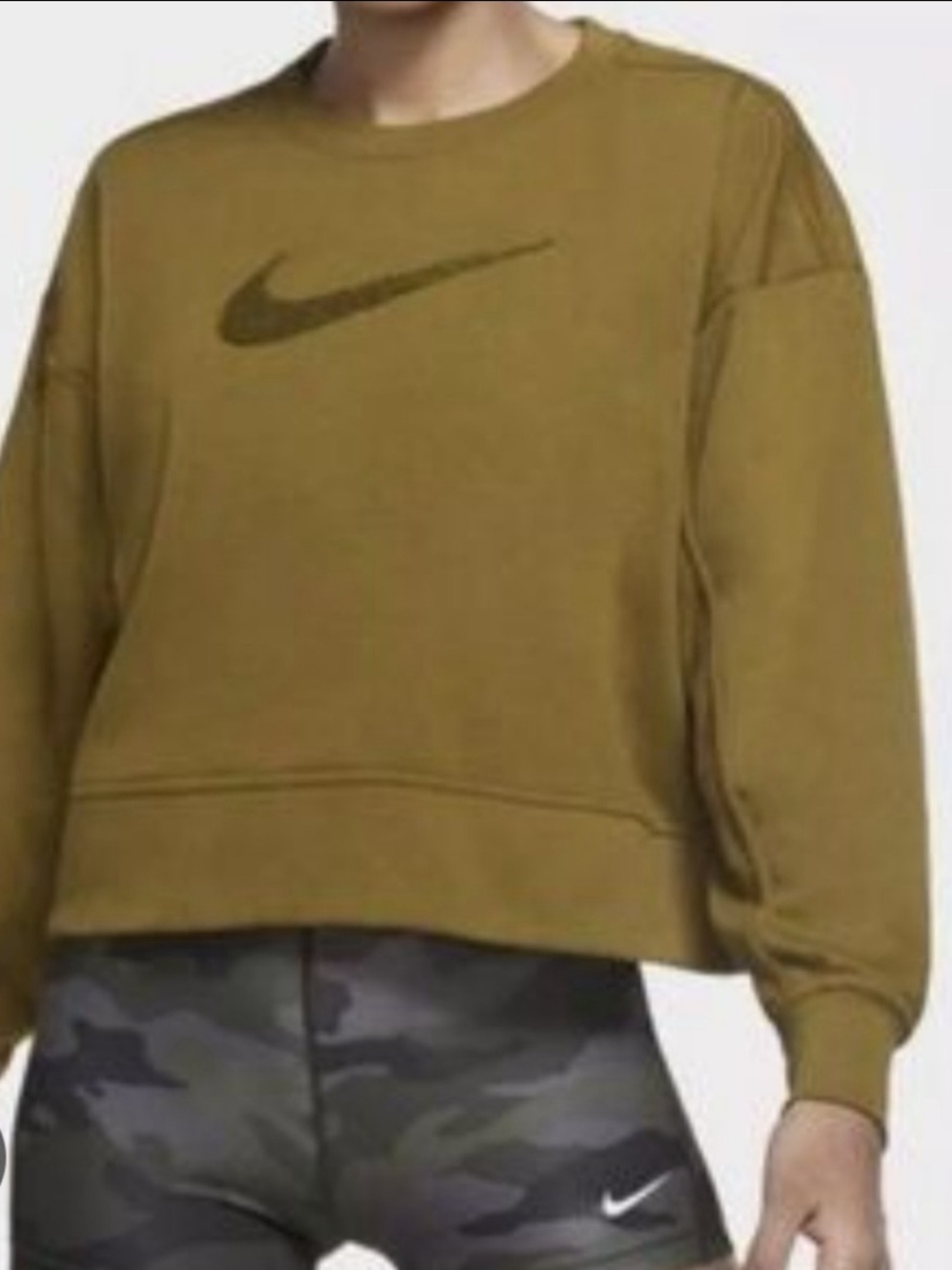 Nike Swoosh Women's Olive Cropped Crew Sweatshirt
Sz XS